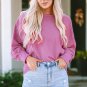 Pink Exposed Seam Round Neck Terry Pullover