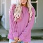 Pink Exposed Seam Round Neck Terry Pullover