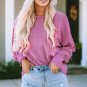 Pink Exposed Seam Round Neck Terry Pullover