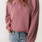 Fiery Red Waffle Knit Raglan Sleeve Henley Sweatshirt