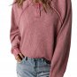 Fiery Red Waffle Knit Raglan Sleeve Henley Sweatshirt