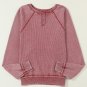 Fiery Red Waffle Knit Raglan Sleeve Henley Sweatshirt