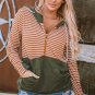 Orange Striped Color Block Patchwork Thumbhole Sleeve Hoodie