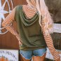 Orange Striped Color Block Patchwork Thumbhole Sleeve Hoodie