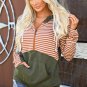 Orange Striped Color Block Patchwork Thumbhole Sleeve Hoodie
