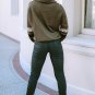 Green Leopard Contrast Splicing Quarter Zip Sweatshirt