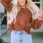 Vintage Leopard Bubble Sleeve Pullover Sweatshirt