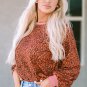 Vintage Leopard Bubble Sleeve Pullover Sweatshirt