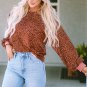 Vintage Leopard Bubble Sleeve Pullover Sweatshirt