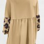 Khaki Leopard Splicing Sleeve Ruffle Loose Sweatshirt