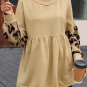 Khaki Leopard Splicing Sleeve Ruffle Loose Sweatshirt