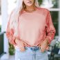 Pink Bleached Round Neck Pullover Sweatshirt