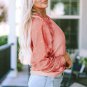 Pink Bleached Round Neck Pullover Sweatshirt