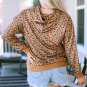 Leopard Long Sleeve Drawstring Cropped Hoodie