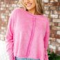 Rose Exposed Seamed High Low Raw Edge Sweatshirt