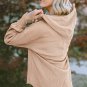 Khaki Buttoned V Neck Drawstring Knit Hoodie