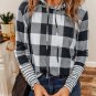 Multicolour Plaid Striped Patchwork Drawstring Hoodie