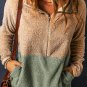 Smoke Gray Two Tones Color Block Half Zip Fleece Sweatshirt