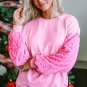 Pink Sequin Patchwork Long Sleeve Pullover Top