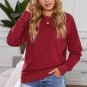 Wine Fiery Red Solid Crew Neck Pullover Sweatshirt