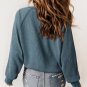 Sea Green Waffle Knit Raglan Sleeve Henley Sweatshirt