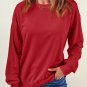 Fiery Red Plain Crew Neck Pullover Sweatshirt