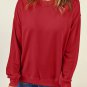 Fiery Red Plain Crew Neck Pullover Sweatshirt