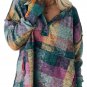 Multicolor Brushed Plaid Buttoned Pullover Oversized Hoodie