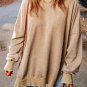 Khaki Drop Shoulder Ribbed Trim Oversized Sweatshirt