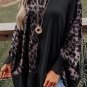 Black Leopard Patchwork Bishop Sleeve Slit Sweatshirt