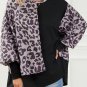 Black Leopard Patchwork Bishop Sleeve Slit Sweatshirt