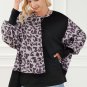 Black Leopard Patchwork Bishop Sleeve Slit Sweatshirt