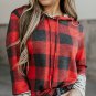 Fiery Red Christmas Plaid Striped Patchwork Drawstring Hoodie