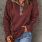 Fiery Red Geometric Texture Plaid Trim Sweatshirt
