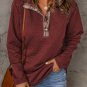 Fiery Red Geometric Texture Plaid Trim Sweatshirt