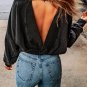 Black Acid Wash V-shape Open Back Sweatshirt