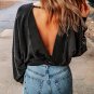 Black Acid Wash V-shape Open Back Sweatshirt
