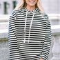 Stripe Kangaroo Pocket Drawstring Hoodie