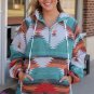 Multicolor Aztec Print Zipped Split Neck Hoodie