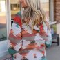 Multicolor Aztec Print Zipped Split Neck Hoodie