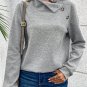 Gray Asymmetric Buttons Detail High Neck Textured Sweatshirt