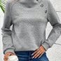 Gray Asymmetric Buttons Detail High Neck Textured Sweatshirt