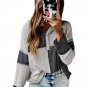 Gray Colorblock Seamed Ribbed Henley Hoodie
