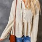 Apricot Waffle Knit Buttons Ruffled Hooded Top