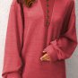 Fiery Red Plain Buttoned Henley Sweatshirt