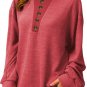 Fiery Red Plain Buttoned Henley Sweatshirt