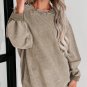 Khaki Solid Ribbed Knit Round Neck Pullover Sweatshirt