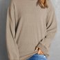 Khaki Solid Ribbed Knit Round Neck Pullover Sweatshirt