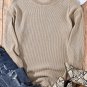 Khaki Solid Ribbed Knit Round Neck Pullover Sweatshirt