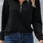 Black Solid Half Zipper Quilted Pullover Sweatshirt